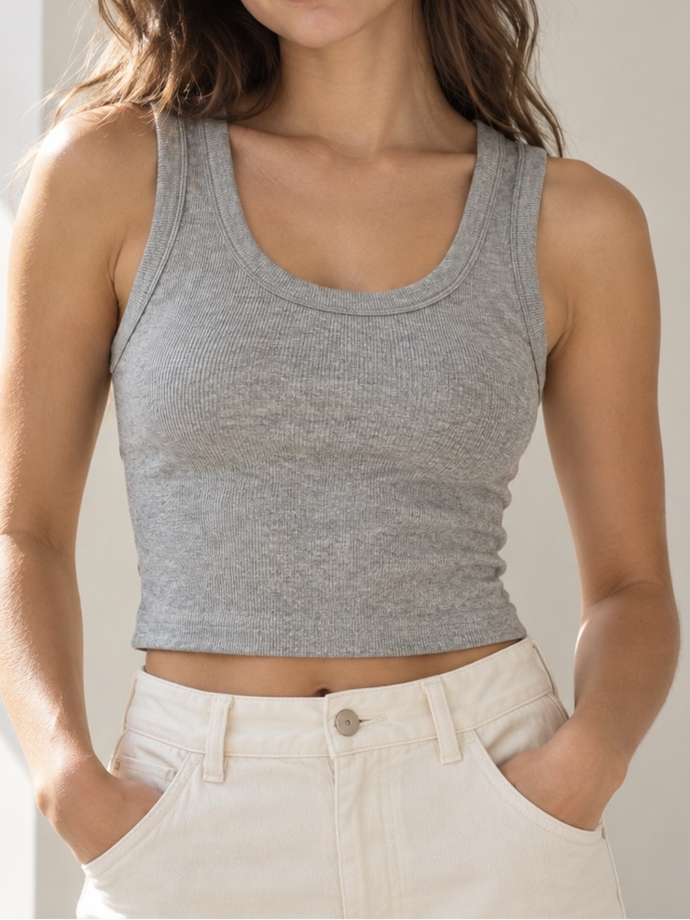90 Degree by Reflex Heather Gray Ribbed Crop Tank Top Athletic Small